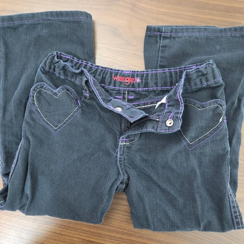 VTG‎ Y2K Wrangler Girls 5T Bootcut Jeans Heart Pockets Dark Wash Denim